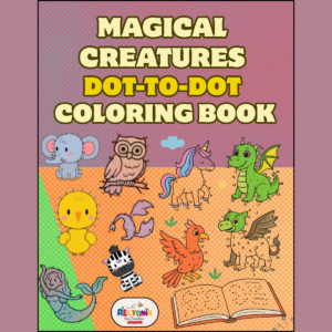 "This Dot-to-Dot Coloring Book featuring various connect-the-dots puzzles forming different images."