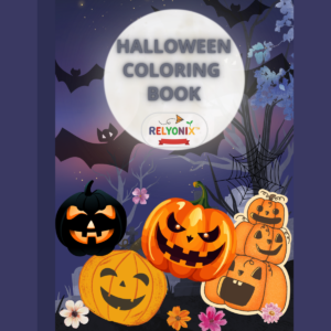 Halloween coloring book with pumpkins, ghosts, witches, and spooky scenes for kids and adults.