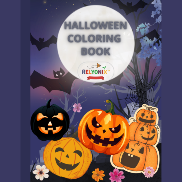 Halloween coloring book with pumpkins, ghosts, witches, and spooky scenes for kids and adults.